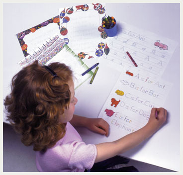 Children practice handwriting